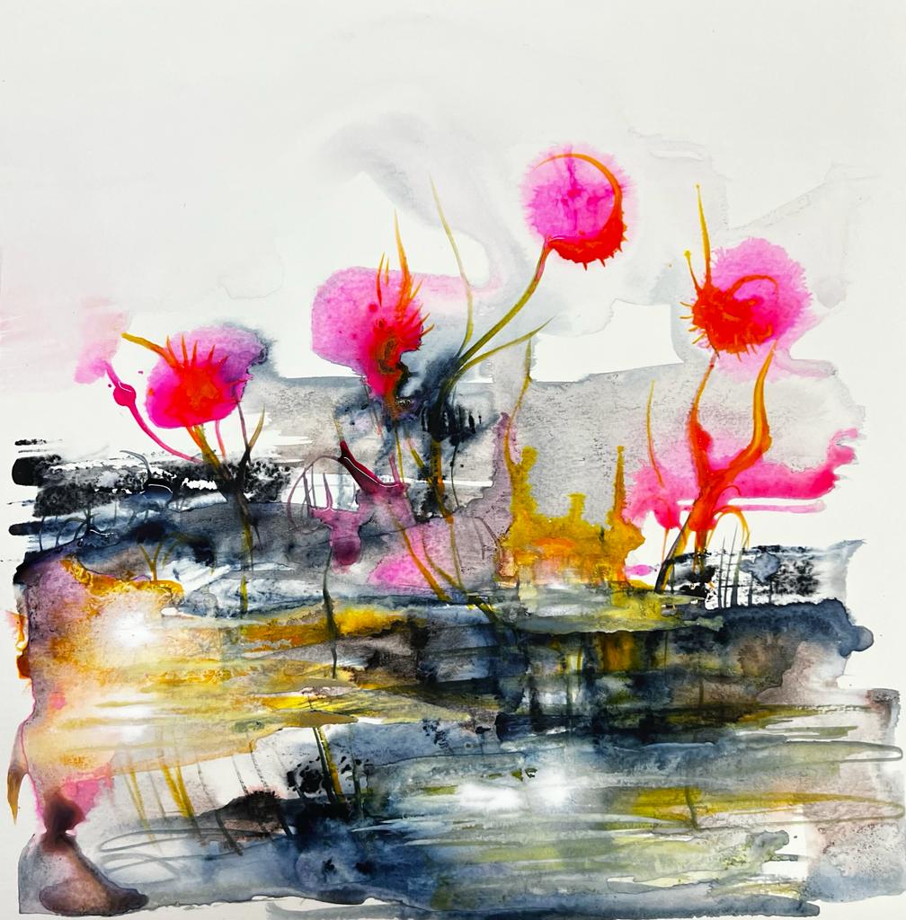 Painting - Bloom, water mixed media, 14x14inches, SGD 350 by Sangeeta Charan