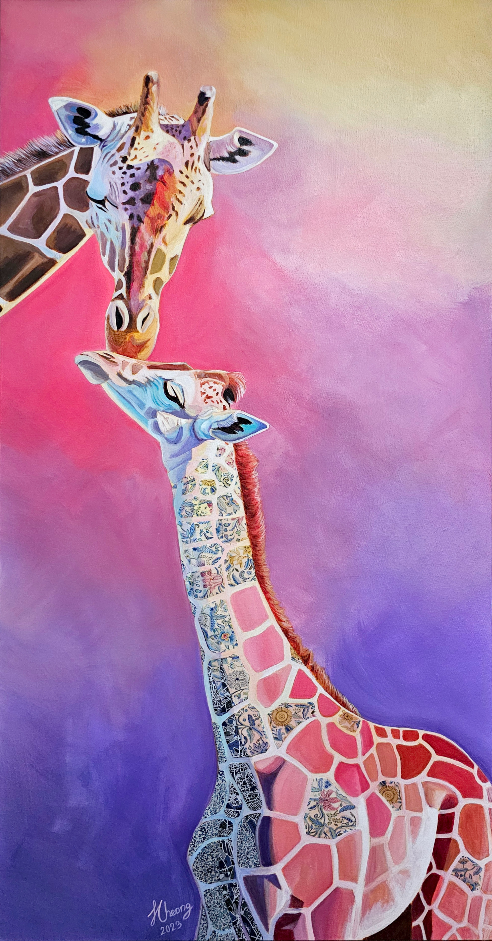 giraffe, animal, Precious, Mixed media, painting, Jillian Cheong
