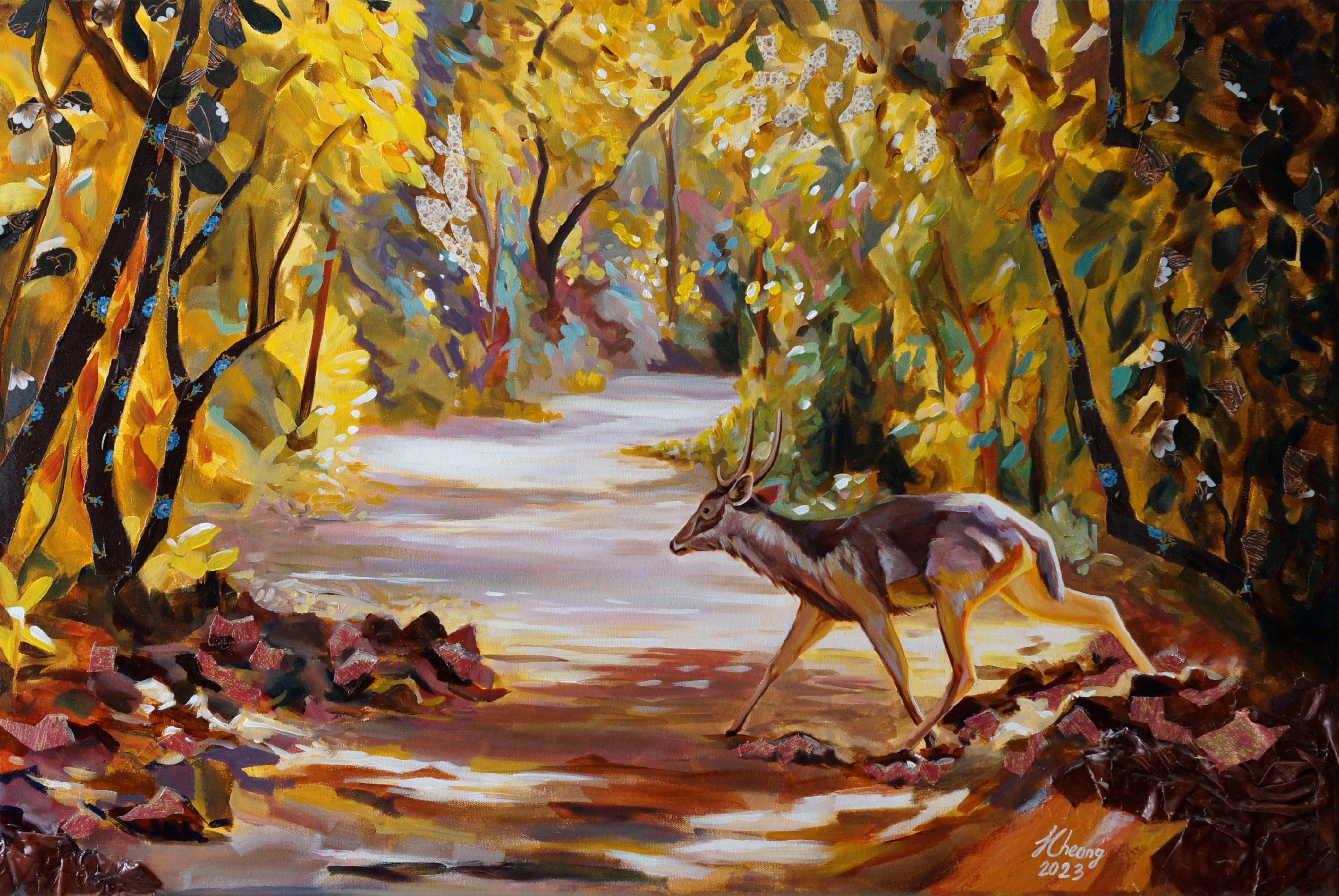 sambar deer, animal, Sambar Deer, Mixed media, painting, Jillian Cheong