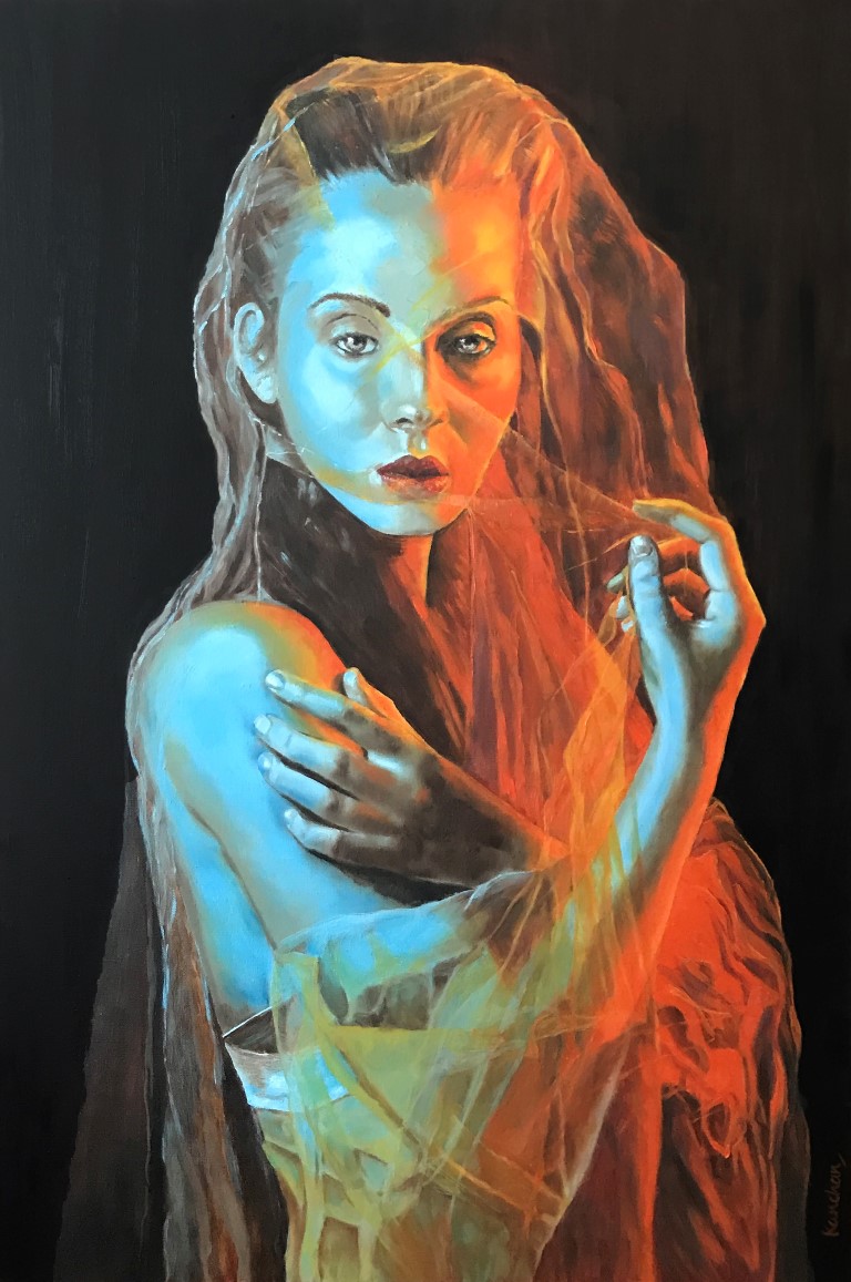 woman, Veiled Allure_Oil, Oil, painting, Kanchan Mehendale